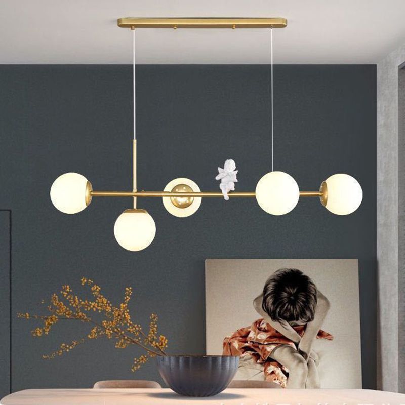 Ball Glass Island Lighting Fixture Nordic Style Island Chandelier Light with Angel Decor