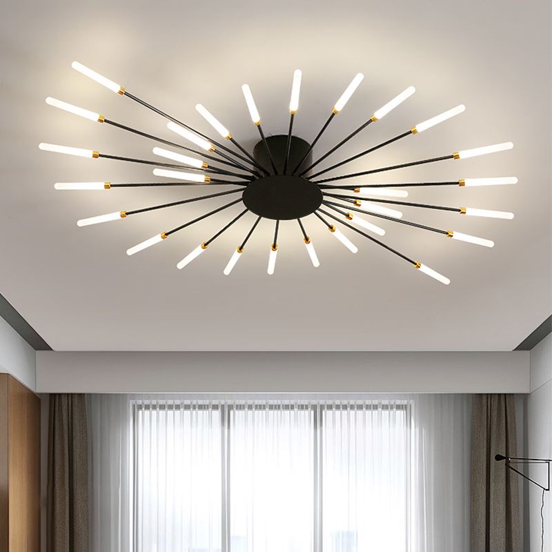 Modern Minimalist LED Semi Flush Mount Lacquered Iron Linear Ceiling Light with Acrylic Shade