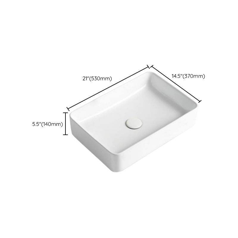 Modern Bathroom Sink Porcelain Rectangular Vessel Bathroom Sink with Pop-Up Drain