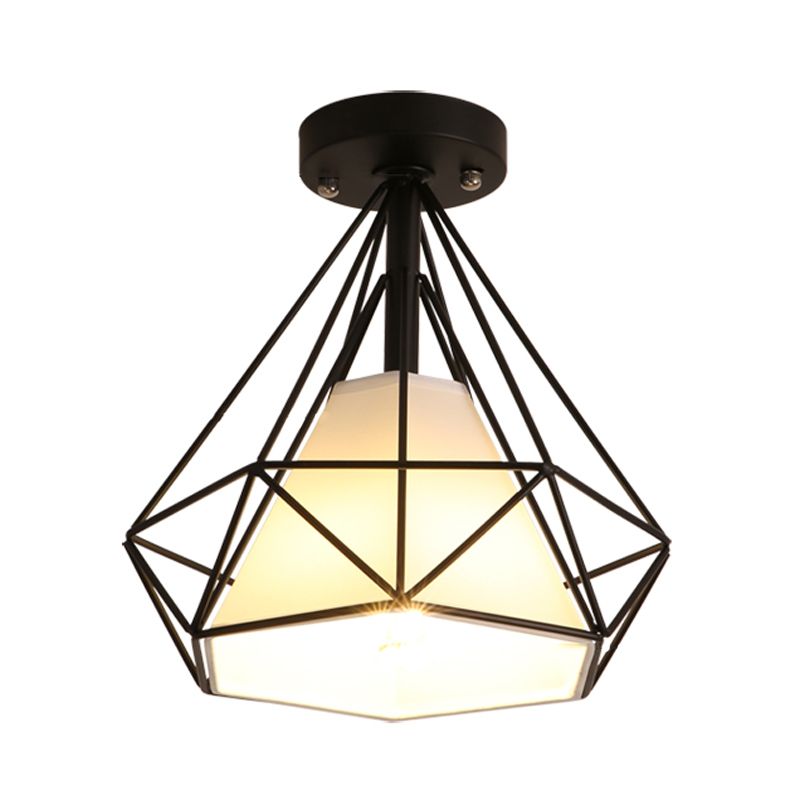 Industrial Flush Light Fixtures Diamond Metal 1 Light Flush Mount Lamps