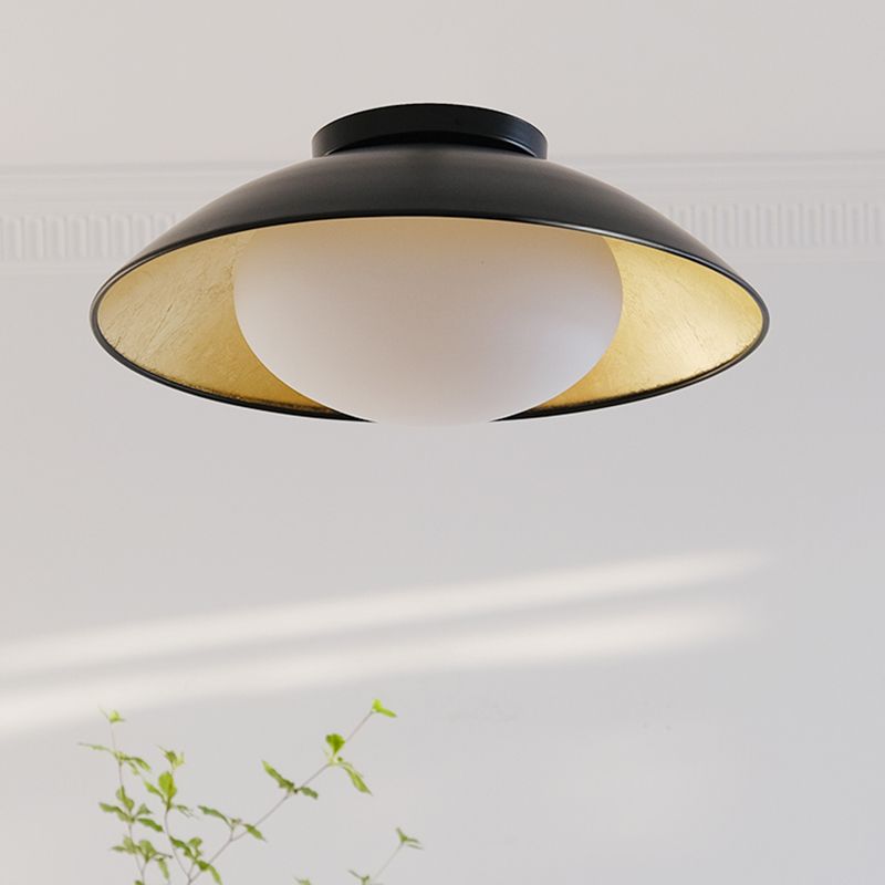 Dome Shape Glass Flush Light Modern Style 1 Light Flush Mount Ceiling Lights in Black