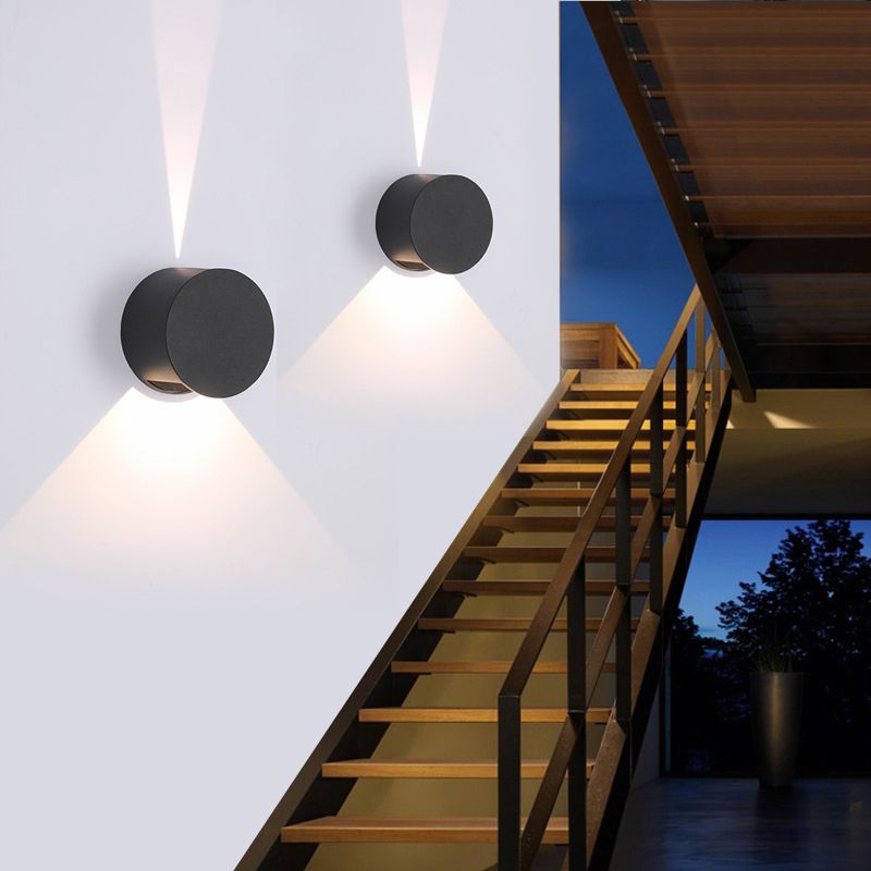 Hoop Shape Wall Light Modern Style Metal 2 Lights Sconce in Black/White