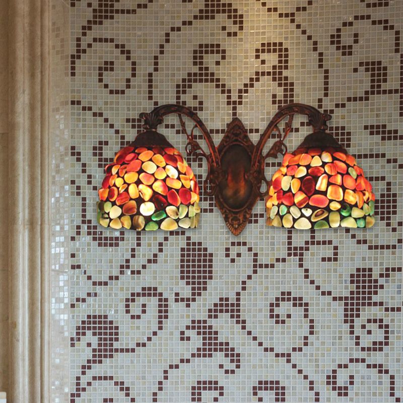 2-Light Domed Wall Mount Light Tiffany Stained Glass Wall Sconce Light for Balcony