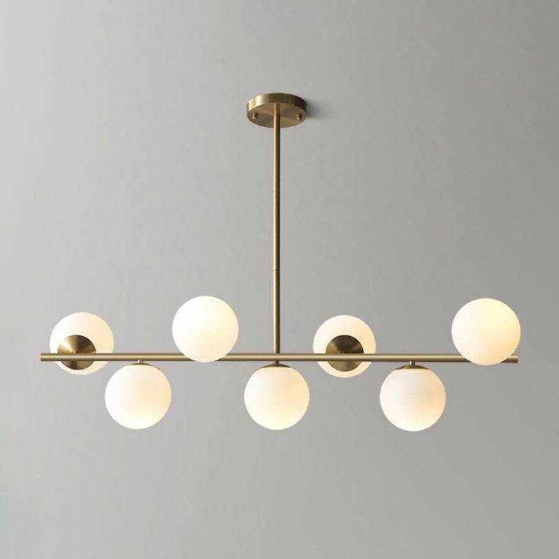 Sphere Island Lighting Contemporary White Glass 7-Light Living Room Pendant Lamp in Brass