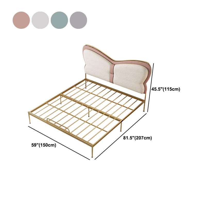 Low Profile Standard Bed Gold Metal Bed Frame with Upholstered Headboard