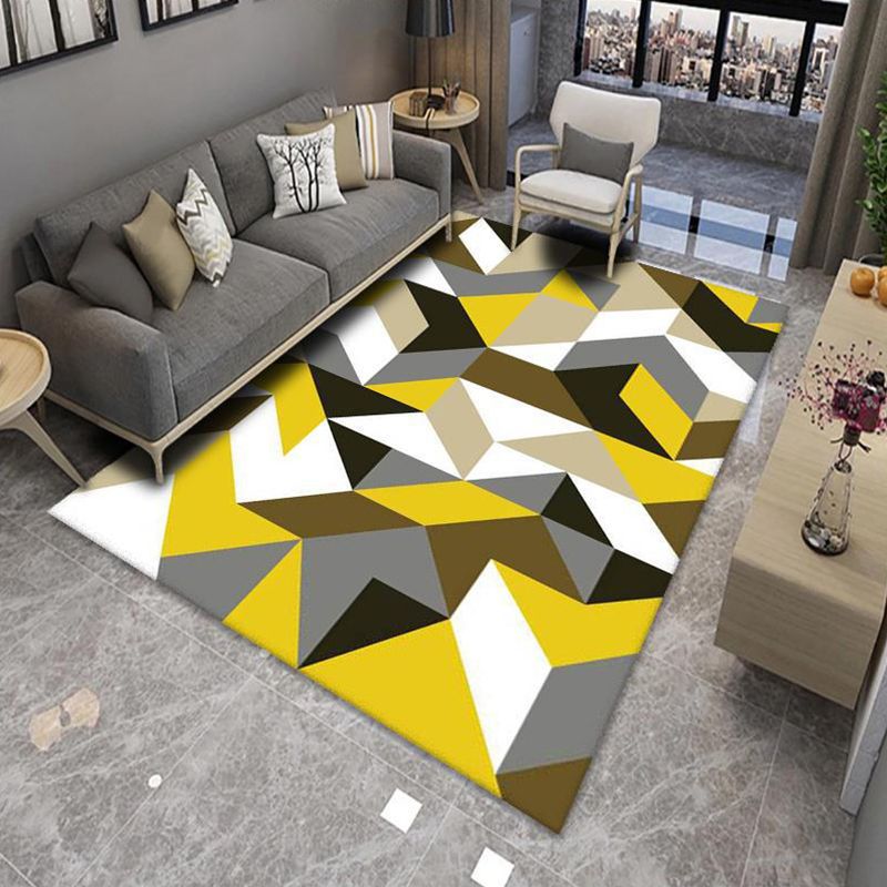 Chic Multicolor Modern Rug Polyester Geometric Color-Block Rug Anti-Slip Machine Washable Stain Resistant Rug for Living Room