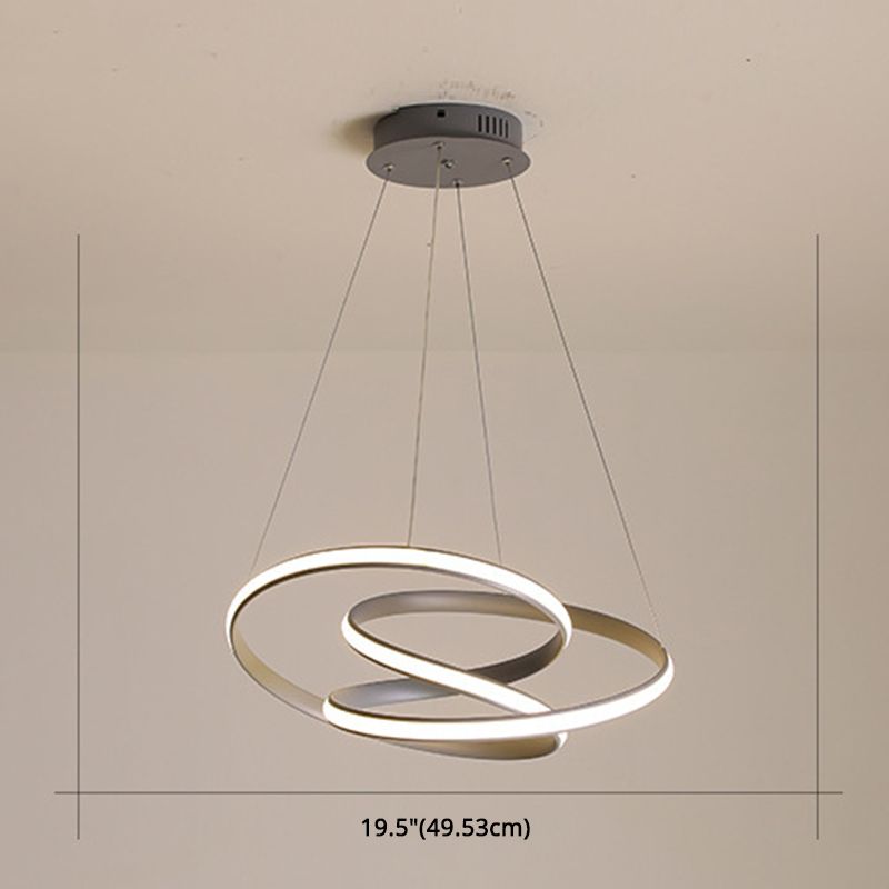 Grey Line Chandelier Lamp Simplicity Metal LED Strip Pendant Light for Dining Room
