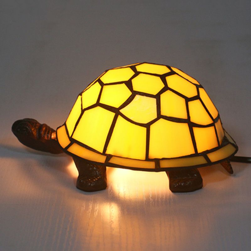 1 Bulb Turtle Shaped Table Lamp Baroque Stained Art Glass Night Light for Children Bedroom