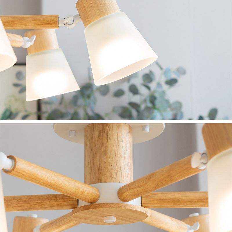 Nordic Ceiling Lighting Radial Semi Flush Mount with Wood for Living Room