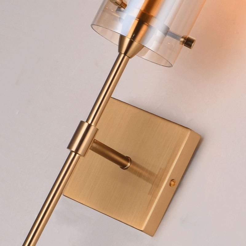 Brass Modernism Wall Mounted Lamp, Torch Design with Cylinder Shaped Glass Shade