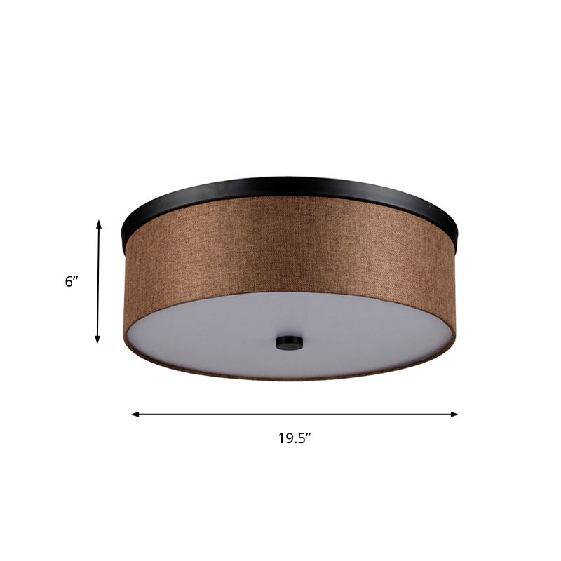 Cylinder Flush Mount Modernism Fabric Brown LED Flush Mount Ceiling Fixture, 16"/19.5" Dia