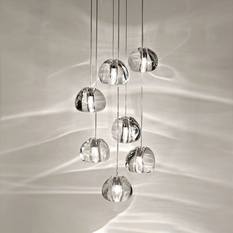 Stone Shaped Staircase Light Pendant Crystal Simplicity LED Hanging Lighting in Chrome