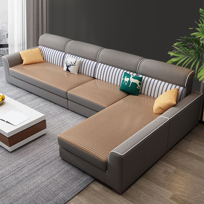4-seater Fabric Sofa & Chaise Contemporary Square Arm Sectional
