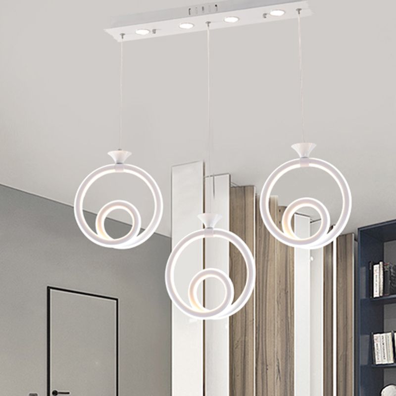 Pargante de clúster de múltiples anillos acrílico contemporáneo 3/5 lámpara de suspensión de cocina de la cabeza en luz cálida/blanca/natural