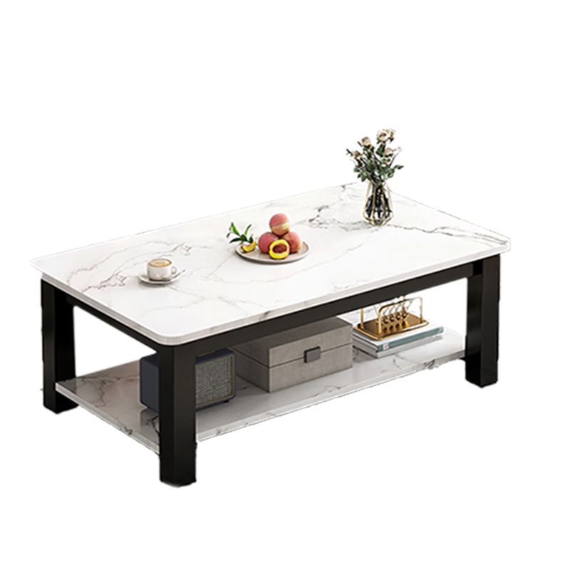 4 Legs Rectangle Cocktail Table Contemporary Single Coffee Table with Shelf