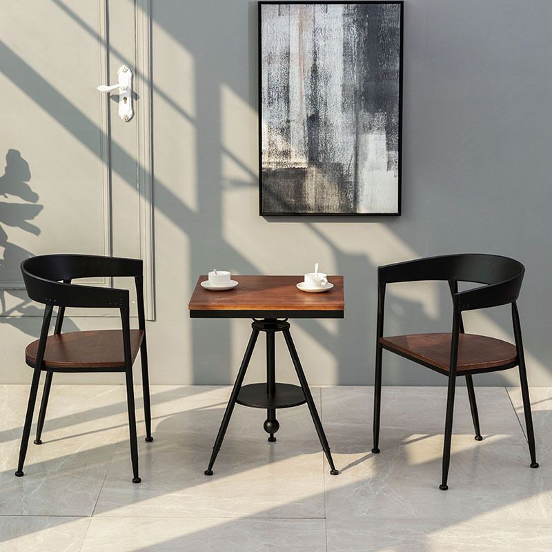 Traditional Metal Dining Chair Open Back Side Black and Brown Chair