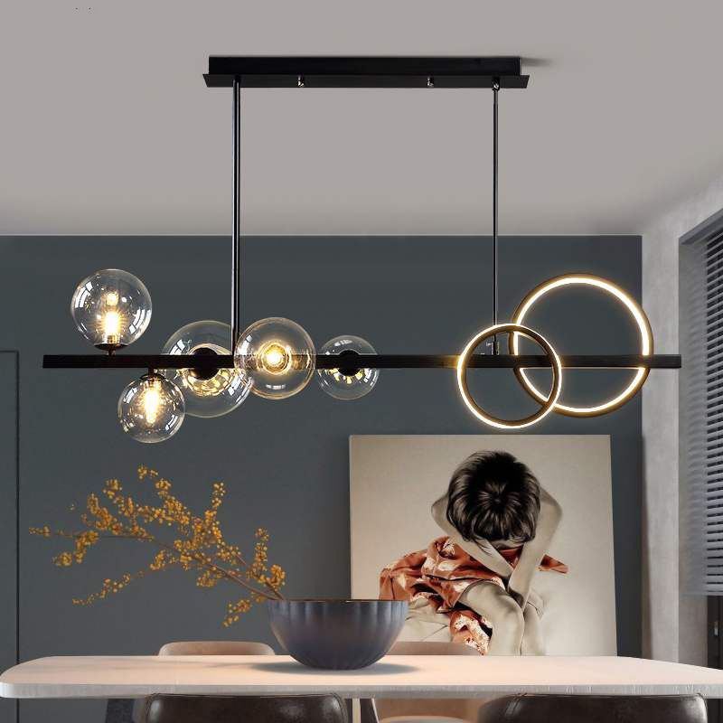 Clear Glass Shade Pendant Ceiling Fixture 5 - Head Modern Linear Kitchen Island Lighting
