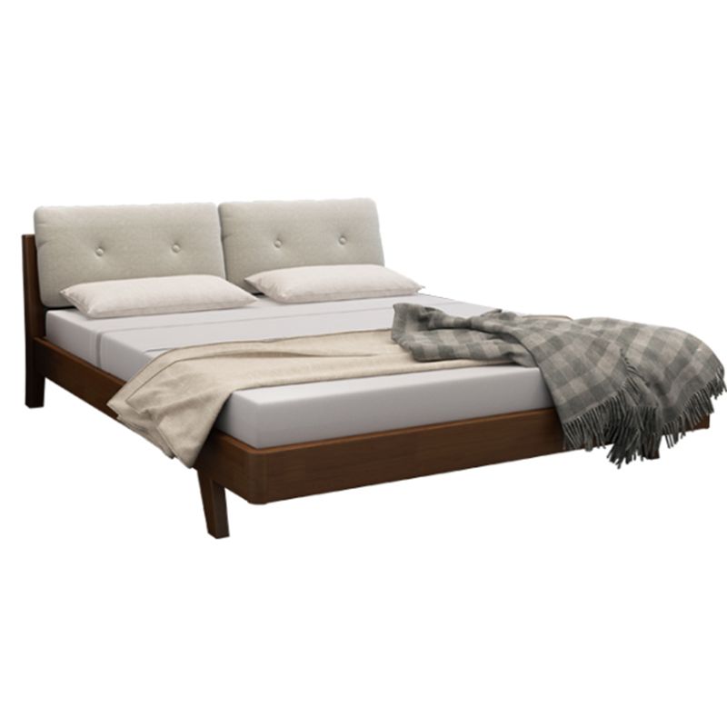 Scandinavian Solid Wood Panel Bed Linen Upholstered Bed with Nailhead Trim