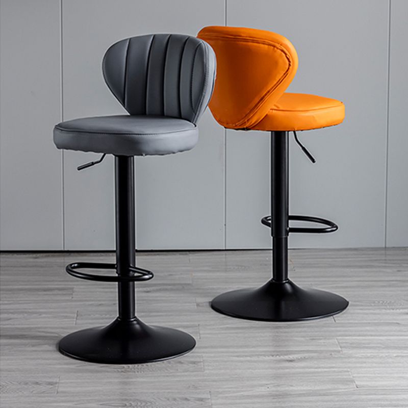 Contemporary Leather Swivel Barstool Indoor Bar Stool with Iron Legs and Low Back