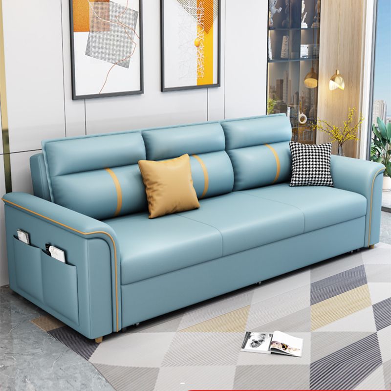 Blue Faux leather Sofa Bed Square Arm Sleeper Sofa, 31.49" Wide