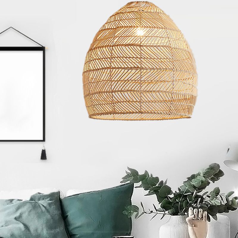 Bell Shaped Rattan Weaving Hanging Light Contemporary Style 1-Light Suspended Lamp in Beige for Dining Room