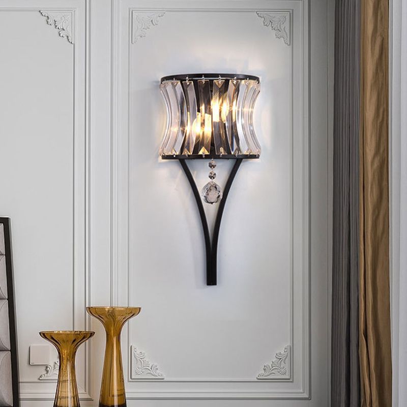 Moderne Stil gebogene Wandleuchten klare Kristall 2 Leichter Wandlampen in Gold und Schwarz