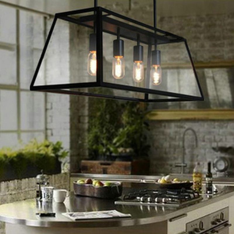 Industrial Trapezoid Island Pendant Lights Metal Multiple-Light Island Lighting