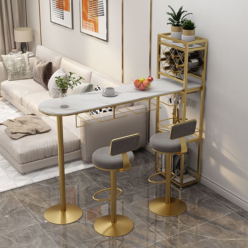 Modern 1/3 Pieces Bar Table Set Stone Counter Table with Stools for Kitchen