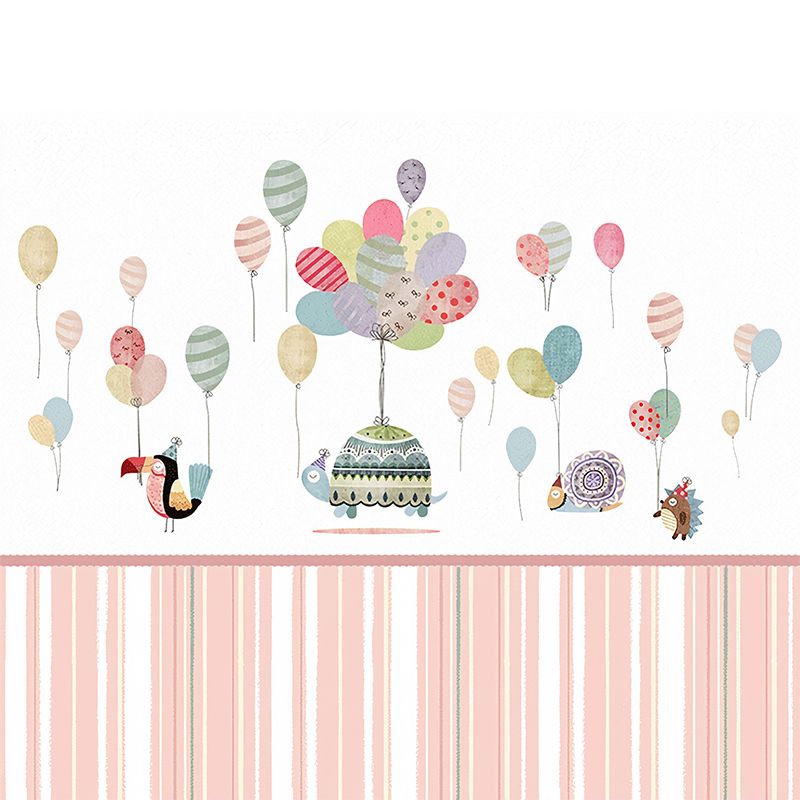 Childrens Art Baby Mural Wallpaper with Animal and Balloon Pattern Pastel Color Wall Covering for Nursery