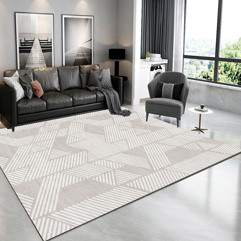 Beige Casual Rug Polyester Striped Rug Stain Resistant Rug for Living Room