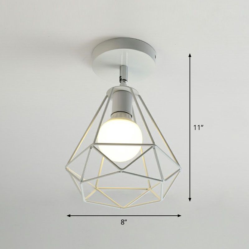 Retro Geometric Semi Flush Mount Lighting 1 Head Iron Flush Mount Fixture for Entryway