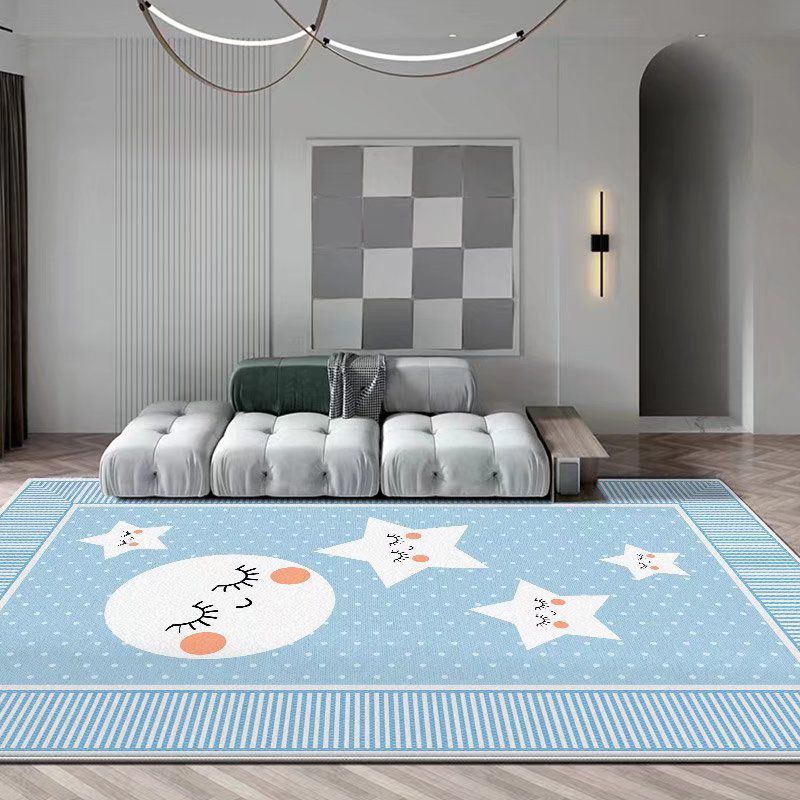 Light Blue Pattern Rug Modern Polyester Area Rug Stain Resistant Rug for Living Room