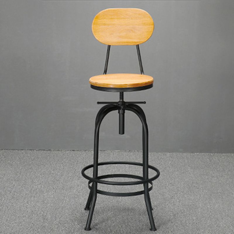 Solid Wood Dining Stool Industrial Adjustable Height Bar Stool with Footrest