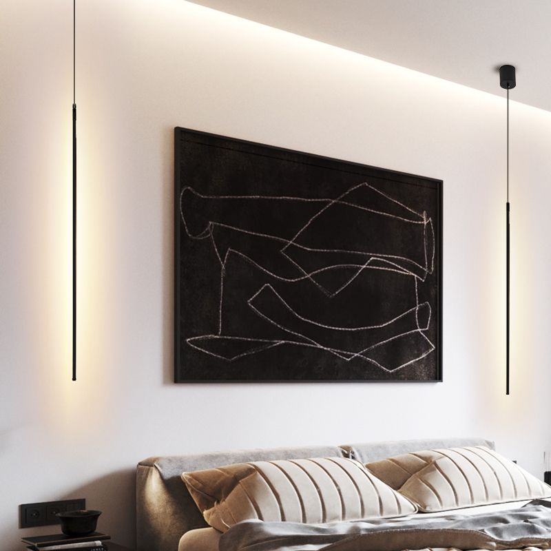 Modern Style Hanging Light Fixture LED Strip Shape Pendant Lamp with Acrylic Shade