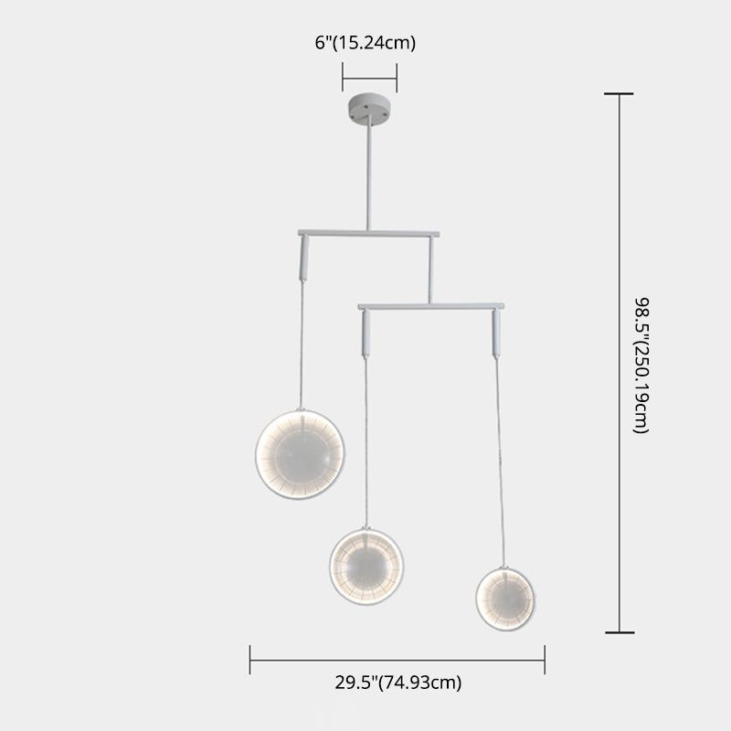 Klares Glaslinsenkronleuchter-Einfachheit 3-Licht weiß hängende Beleuchtung für Treppe