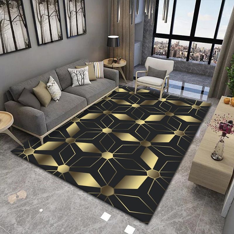 Green Living Room Rug Geometric Pattern Polyester Area Carpet Anti-Slip Washable Area Rug