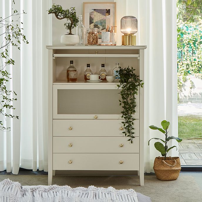 Glam Stone and Wood Buffet Server Living Room White Dining Server with Drawers