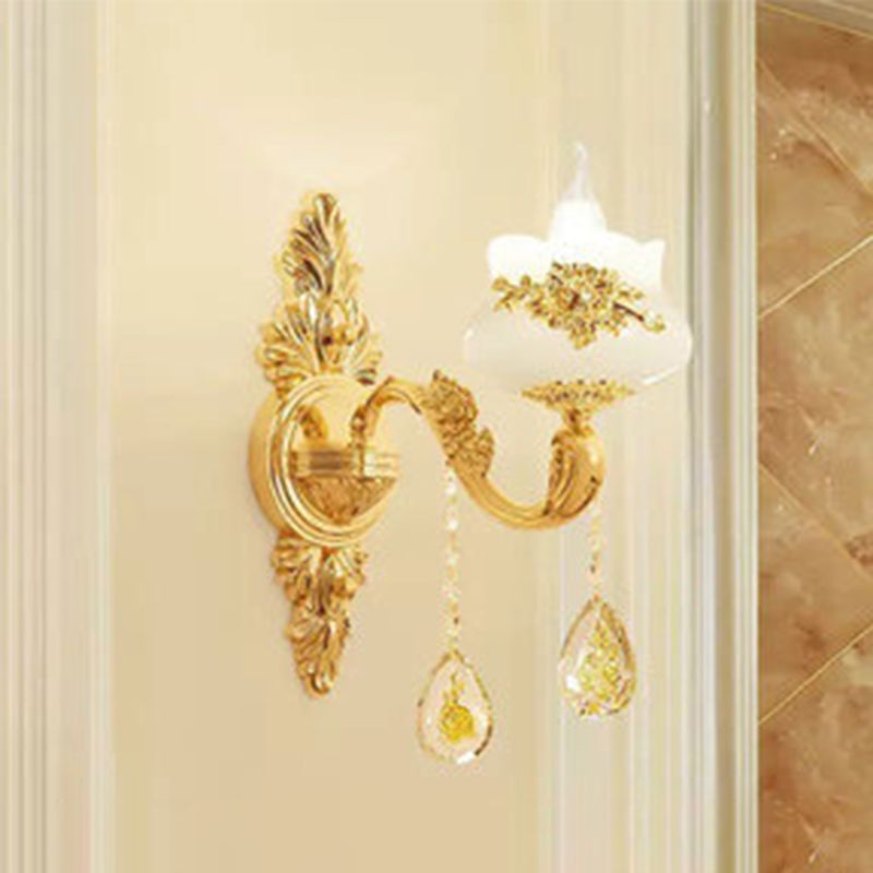 Classic Candelabra Hanging Chandelier Faux Jade Pendulum Light with Curved Arm in Gold