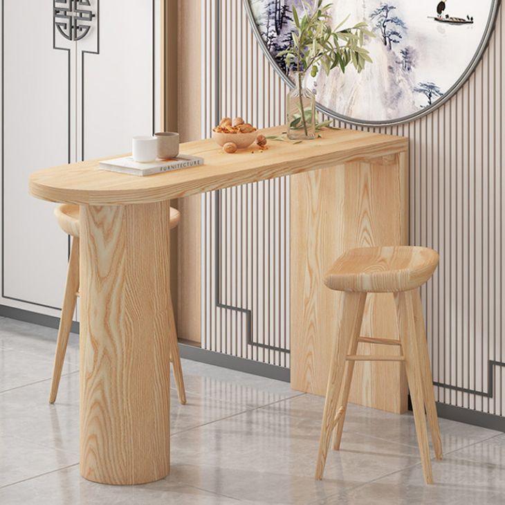 Specialty Pine Wood Top Bar Table Matte Finish Contemporary Pub Table