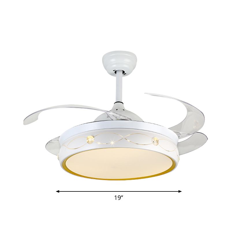 LED blanche Circulaire de plafond lampe de la lampe de la lampe simplicité métal semi-flinaire avec déco cristallin avec 4 lames, 19 "W