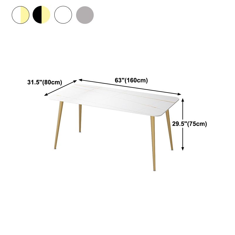 Stone Top Dining Table Industrial Rectangle Table with 4 Gold Legs