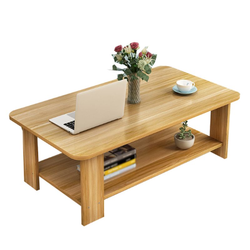 Rectangular Wooden Coffee Table 1 Single Cocktail Table with Storage Shelf