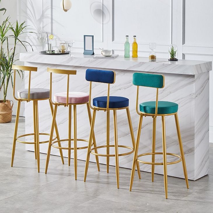 Nordic Armless Backrest Counter Stool Iron Cashier Bar Stool with Velvet Cushion