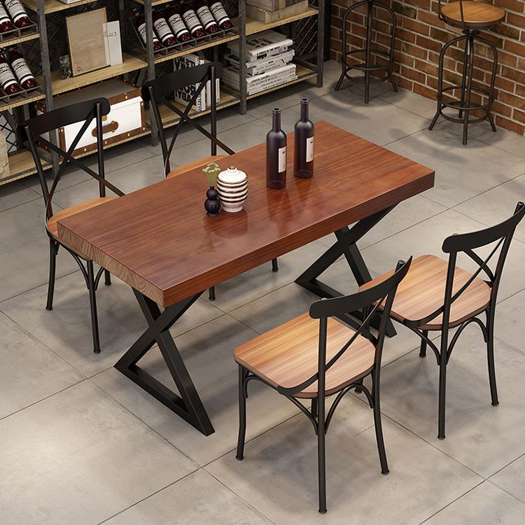 Retro Industrial Style Rectangular Solid Wood Dining Table for Coffee House and Milk Tea