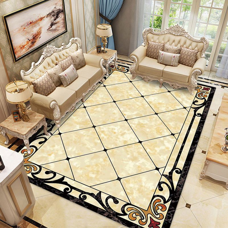 Contemporary Living Room Rug Multicolored Plaid Pattern Indoor Rug Polyster Anti-Slip Backing Stain-Resistant Area Carpet