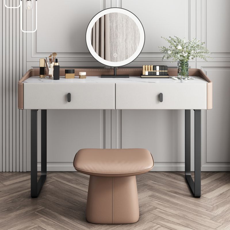 2 Storage Drawers Vanity Table and Stool Set Faux Leather Dresser