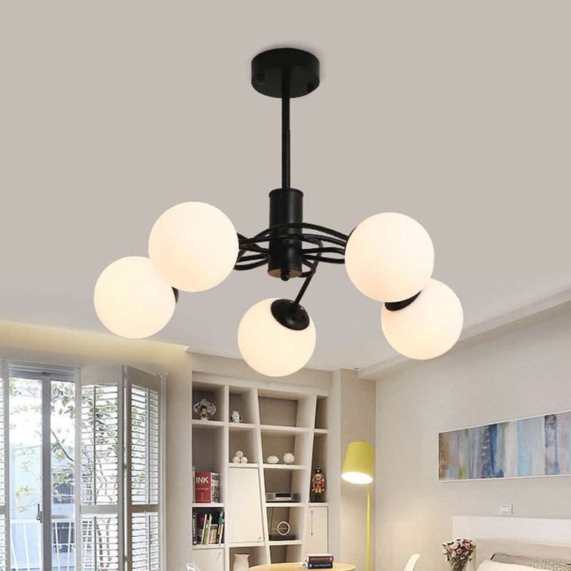 Globales Schlafzimmer Kronleuchter Beleuchtung Modernes weißes Glas 5-Bulb Black Anhänger Licht