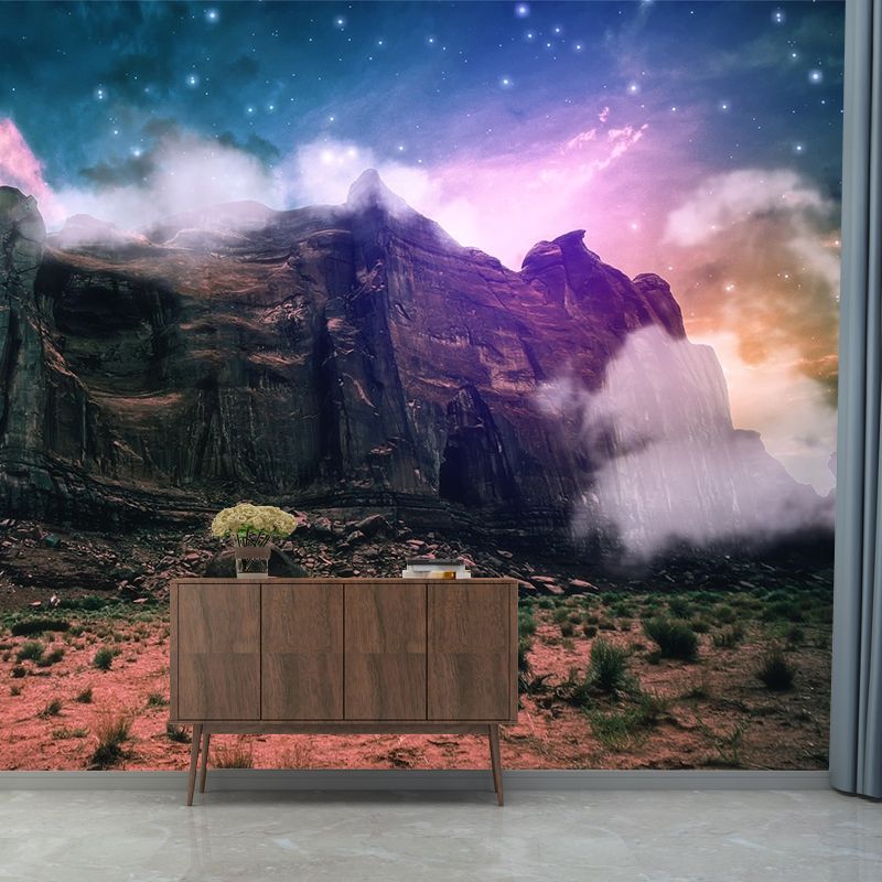 Magic Mountain Front View Mural for Kids Room, Blue-Blue, Personalized Size Available