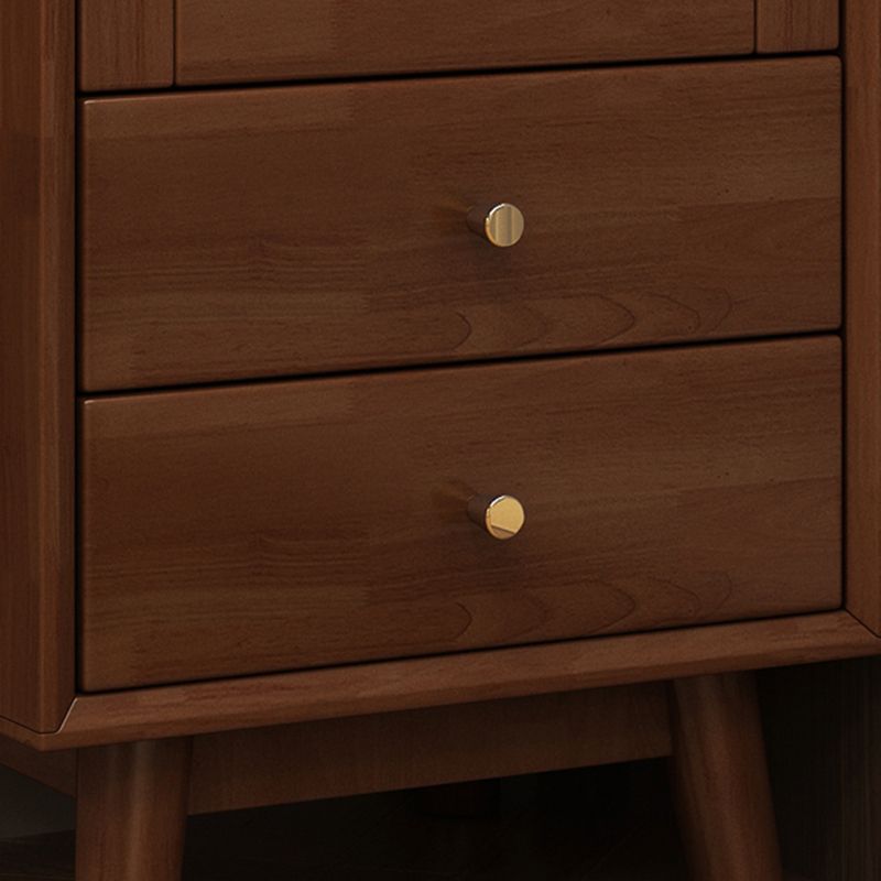 Mid Century Solid Wood 1-Door Cabinet Glass Paned Side Cabinet with 2-Drawer