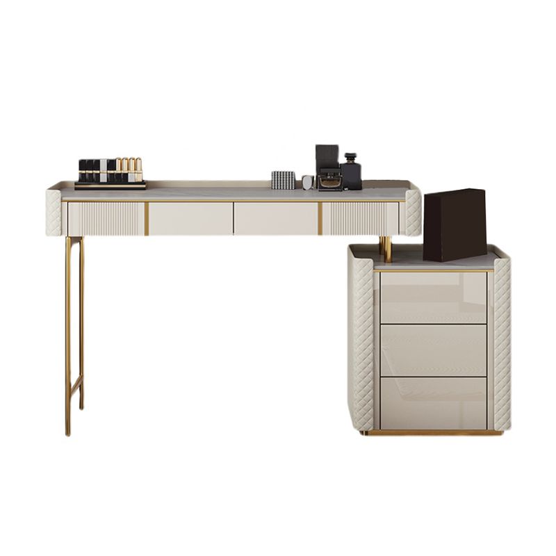 Metal Luxurious Dressing Table in Beige 5 Wood Storage Drawers Vanity
